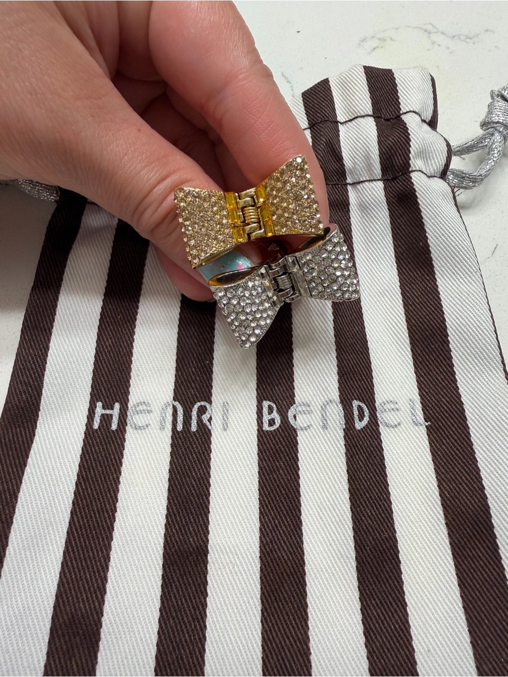 Henri Bendel Crystal Bow Hair Clips